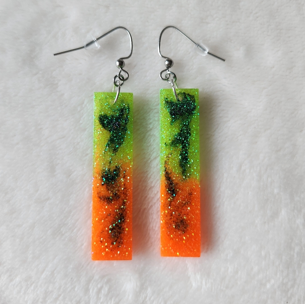 Vibrant Green & Orange Dangle Earrings